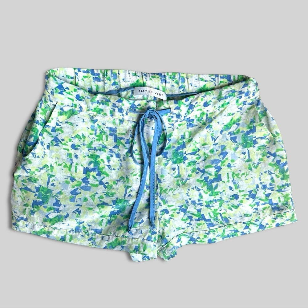 Amour Vert Printed Drawstring Shorts Women S Blue Green Abstract Lounge
